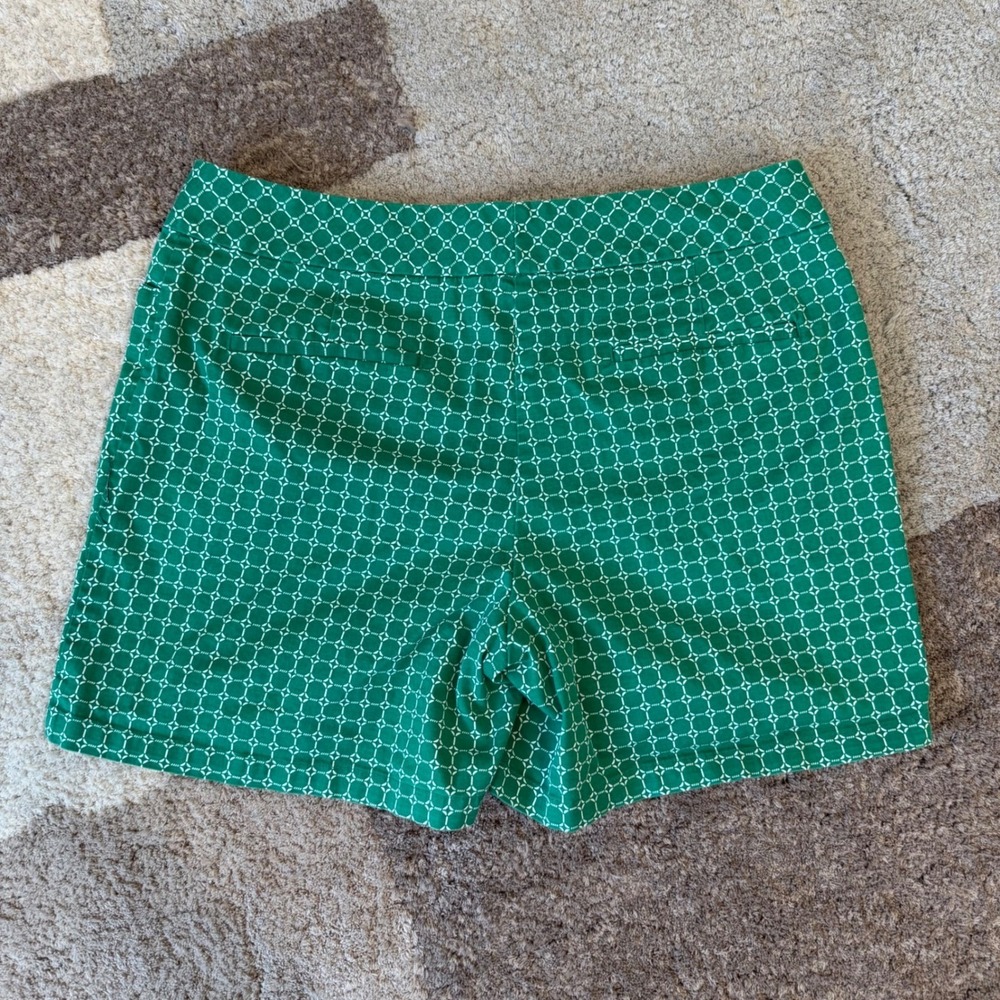 Talbots Womens Green White Geometric Print Cotton Stretch Shorts‎ Size 8